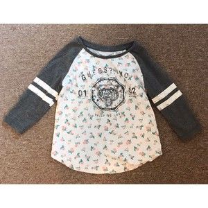 Guess Kids Girls Gray Floral Medium Long sleeve T-Shirt Baseball Logo 5/6